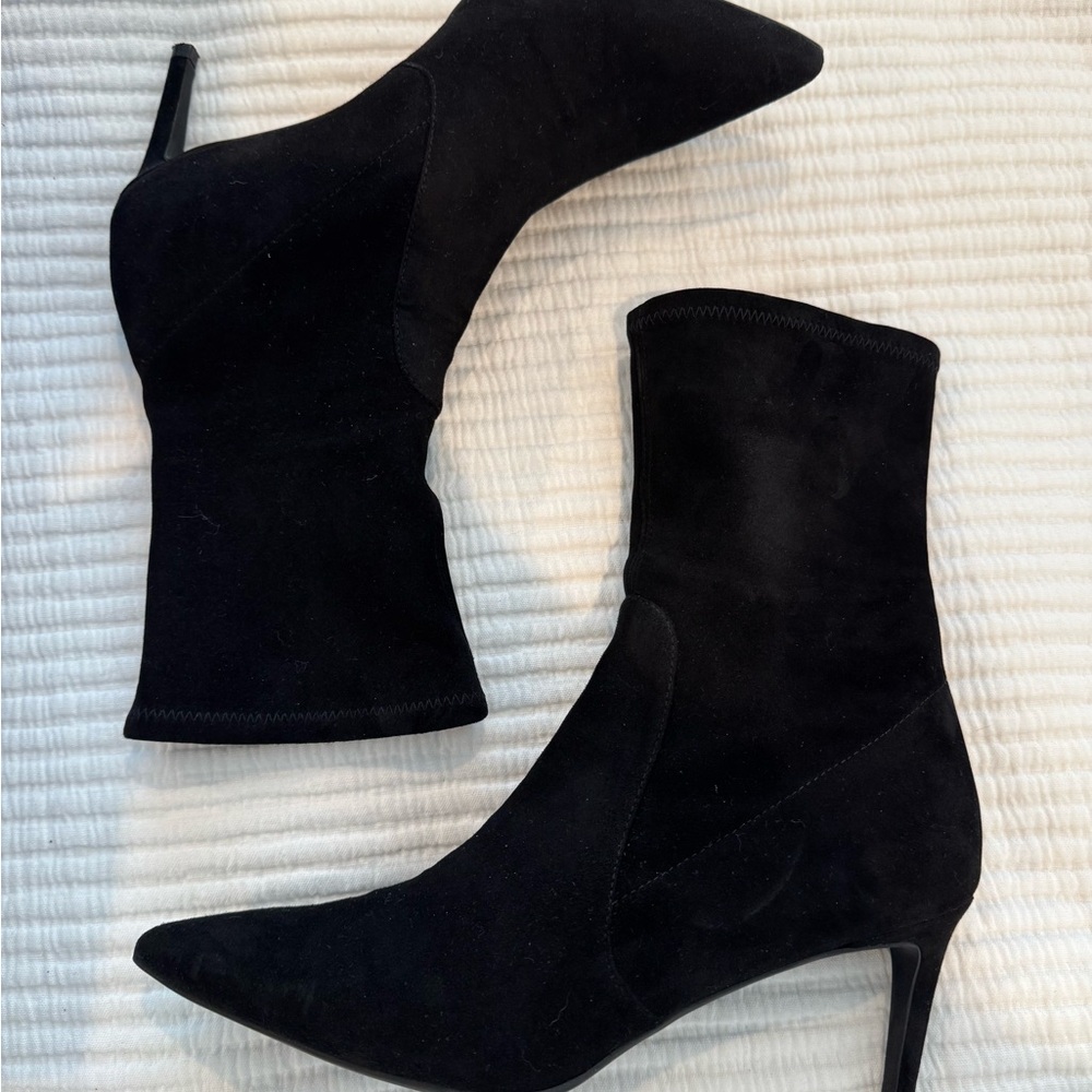 Stuart Weitzman Wren 75 Black Suede Ankle Boots